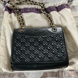 Tory Burch Black and Gold Quilted Shoulder Bag